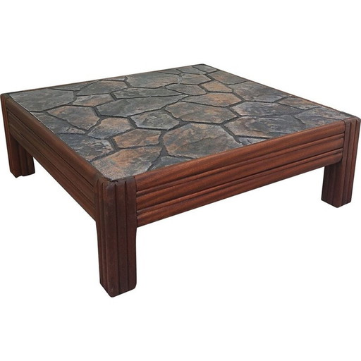 Vintage oak coffee table with ceramic top