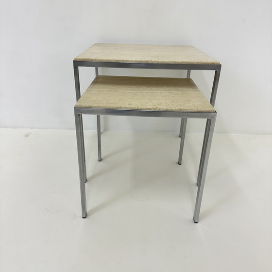 Image 1 of Set of 2 travertine side tables