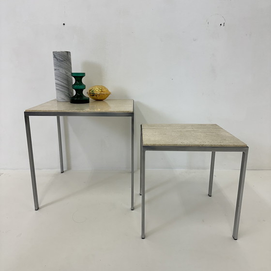 Image 1 of Set of 2 travertine side tables