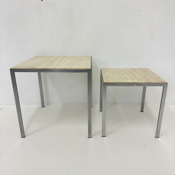 Image 1 of Set of 2 travertine side tables