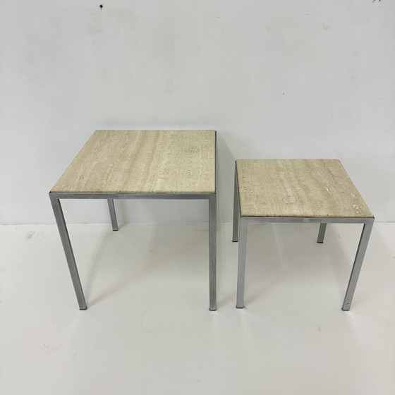 Image 1 of Set of 2 travertine side tables