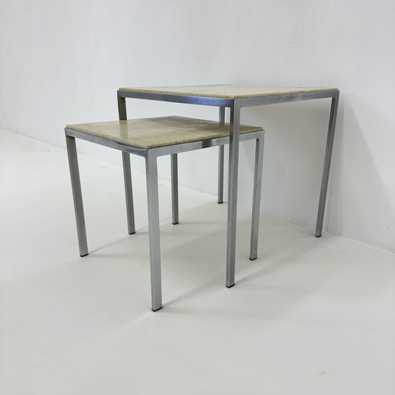 Image 1 of Set of 2 travertine side tables