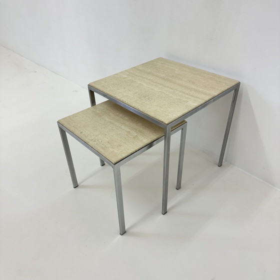 Image 1 of Set of 2 travertine side tables