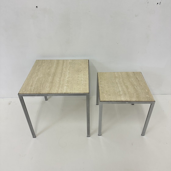 Image 1 of Set of 2 travertine side tables