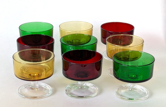 Image 1 of 9 Vintage Luminarc Cavalier Coupes -In Three Colors (Red, Amber, Green)