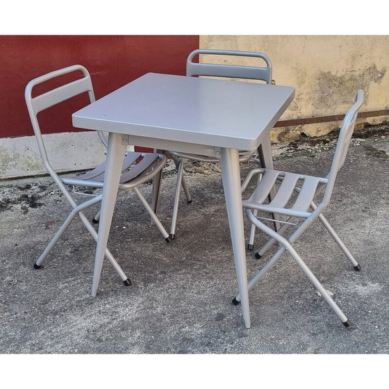 Image 1 of Vintage sandblasted and powder-coated gray dining set by Xavier Pauchard for Rance Sablage, 1950