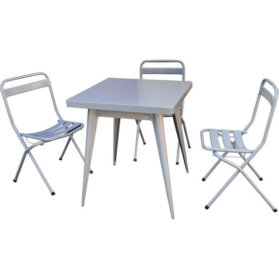Image 1 of Vintage sandblasted and powder-coated gray dining set by Xavier Pauchard for Rance Sablage, 1950