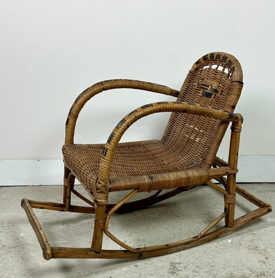 Image 1 of Children's Rattan Rocking Chair Vintage 1950