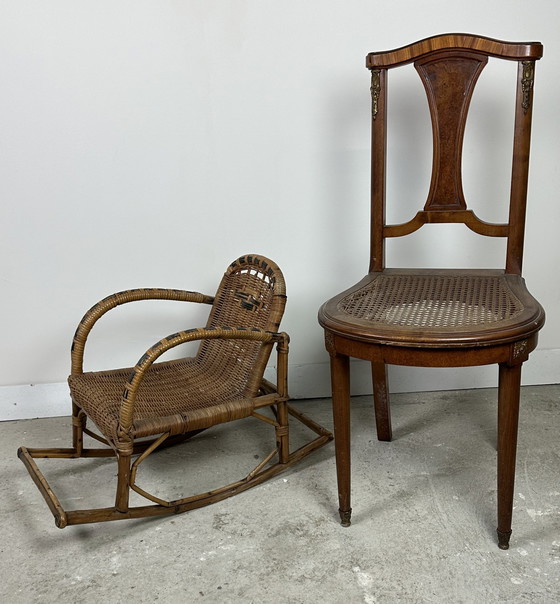 Image 1 of Children's Rattan Rocking Chair Vintage 1950