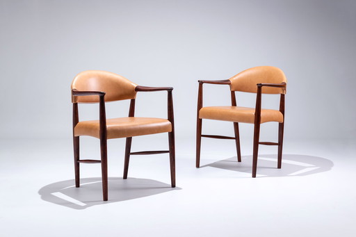 Set leather Armchairs  by Kurt Olsen, for Slagelse Møbelværk