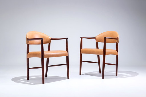 Ensemble de fauteuils en cuir par Kurt Olsen, pour Slagelse Møbelværk