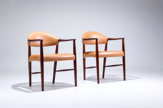 Image 1 of Set leather Armchairs  by Kurt Olsen, for Slagelse Møbelværk