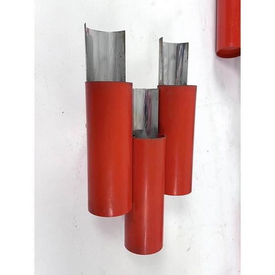 Image 1 of Set of 10 mid-century red and chrome wall lamps by Stilnovo, Italy 1970s