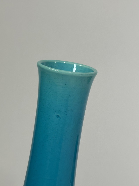 Image 1 of Turquoise Crackle Glaze Vase By Burmantofts, 1910S