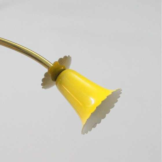 Image 1 of Vintage brass and yellow lacquered metal chandelier, Italy 1950