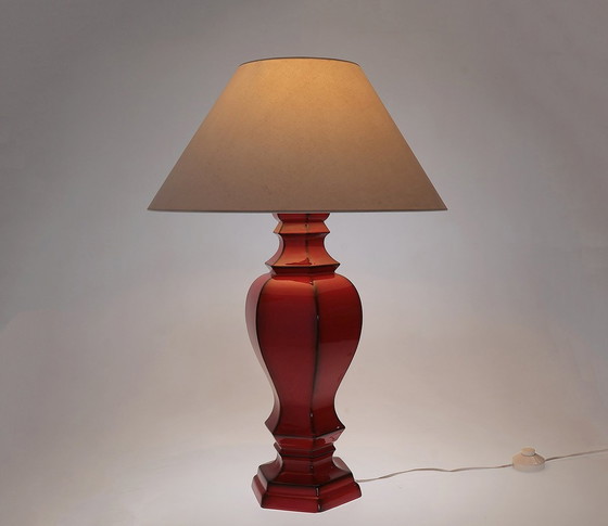 Image 1 of Large Chinoiserie Earthenware Red Lamp Base