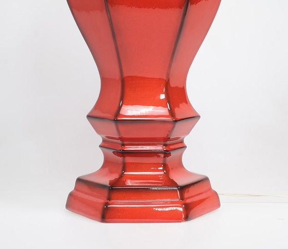 Image 1 of Large Chinoiserie Earthenware Red Lamp Base