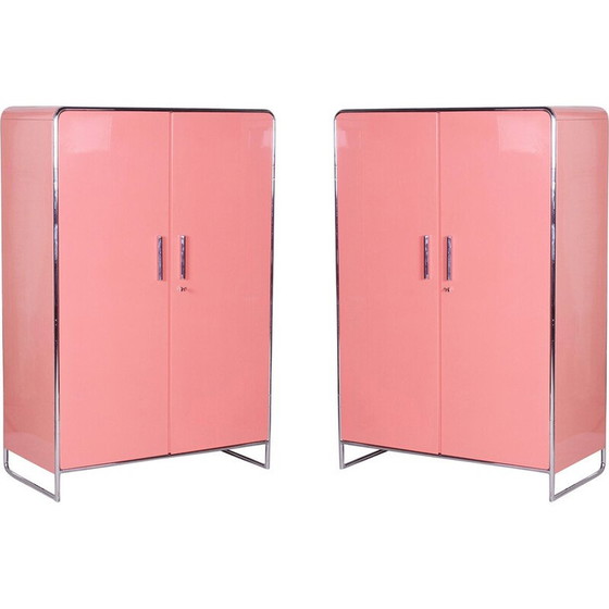 Image 1 of Pair of vintage Bauhaus cabinets in lacquered wood and chromed steel by H. j. Hagemann for Thonet, Germany 1930