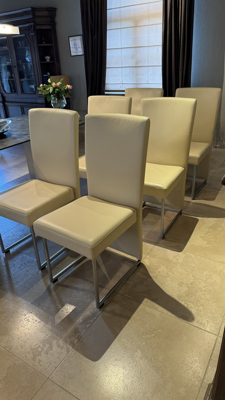 6x chaises Rolf Benz en cuir beige