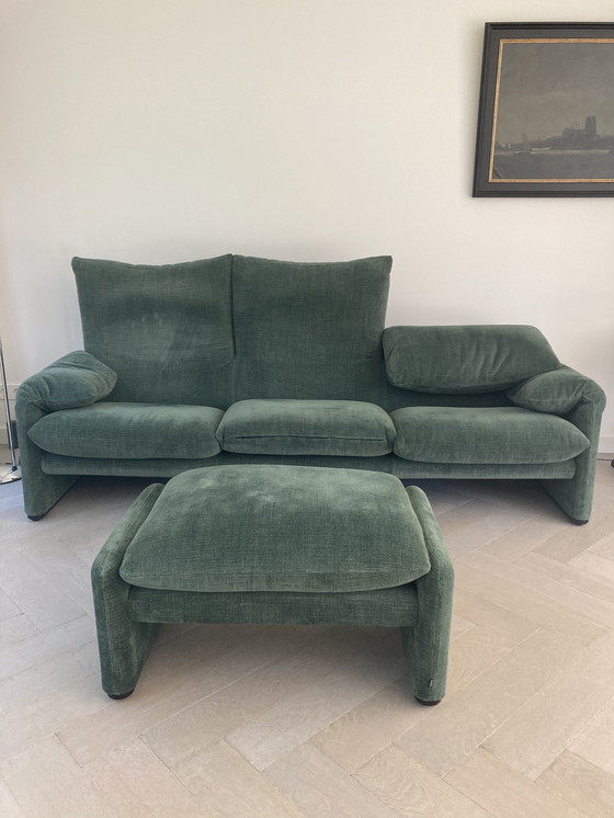 Image 1 of Cassina Maralunga 3 seater sofa and matching Pouffe