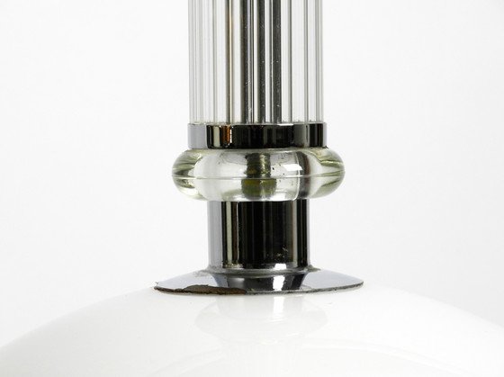 Image 1 of Large rare Czech Mid Century glass ceiling lamp with glass shade and glass rod