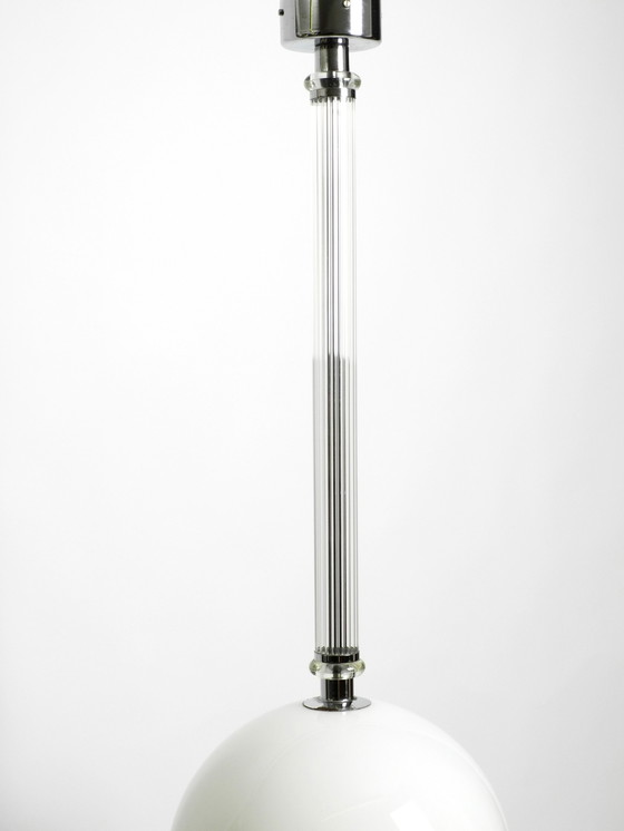 Image 1 of Large rare Czech Mid Century glass ceiling lamp with glass shade and glass rod