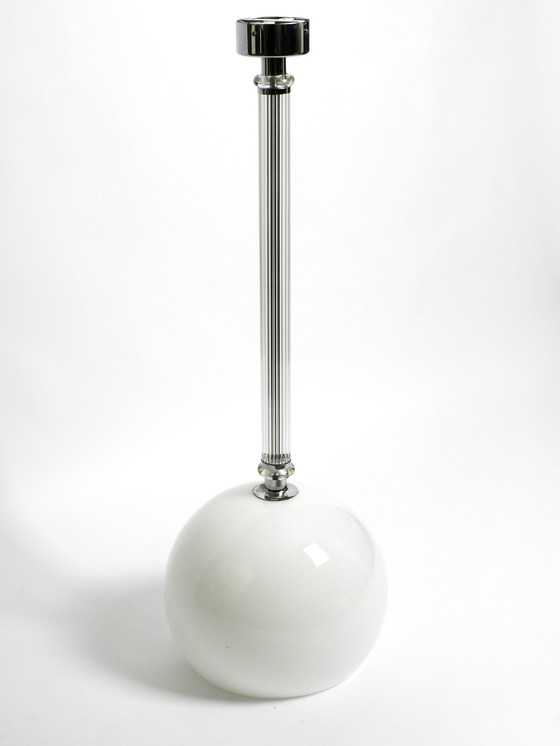 Image 1 of Large rare Czech Mid Century glass ceiling lamp with glass shade and glass rod