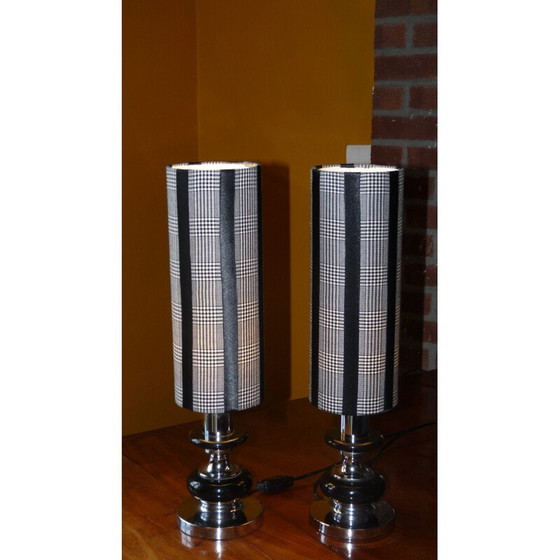 Image 1 of Vintage houndstooth lamp in fabric and ceramic, 1970