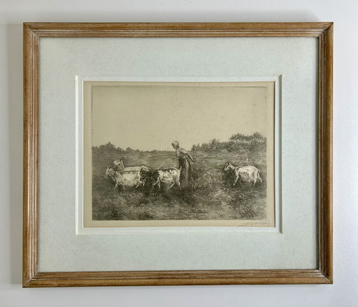 Etching, Lady On The Farm - Franz De Vadder