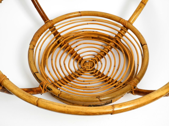 Image 1 of Beautiful 1970s large Italian coffee table made of bamboo and original smoked glass top |  Ø 102 cm | 40.2"