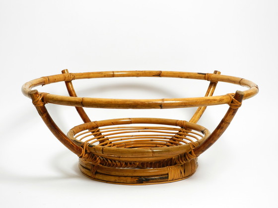 Image 1 of Beautiful 1970s large Italian coffee table made of bamboo and original smoked glass top |  Ø 102 cm | 40.2"