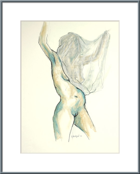 Image 1 of Roland Henrion- Drawing of standing female nude with veil