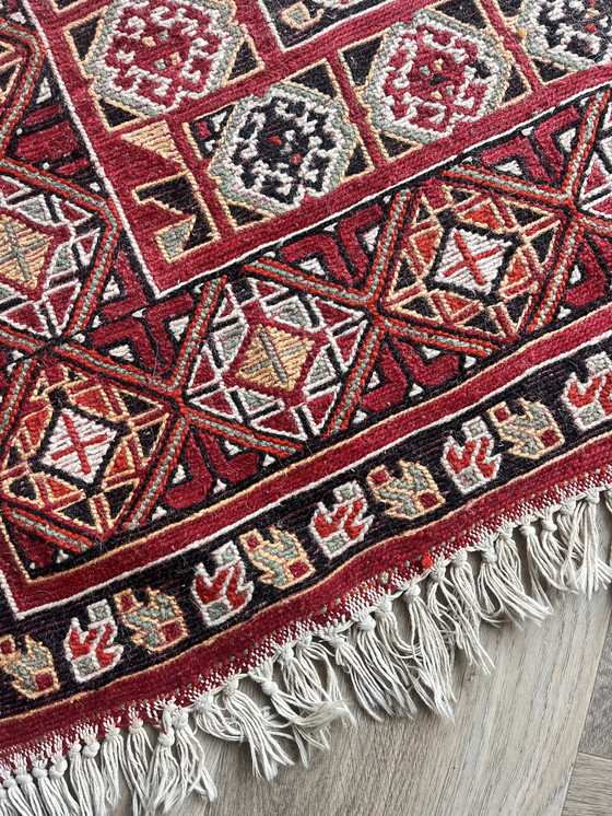 Image 1 of Algerian Berber Rug 300 x 196 cm, Red Vintage Double-Sided Handmade Wool Carpet, Tribal Design, Authentic North African Tribal R
