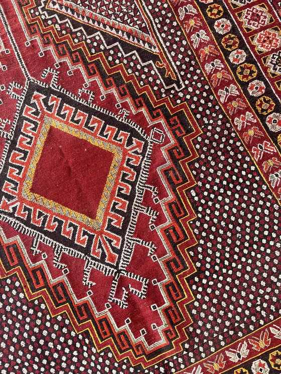 Image 1 of Algerian Berber Rug 300 x 196 cm, Red Vintage Double-Sided Handmade Wool Carpet, Tribal Design, Authentic North African Tribal R