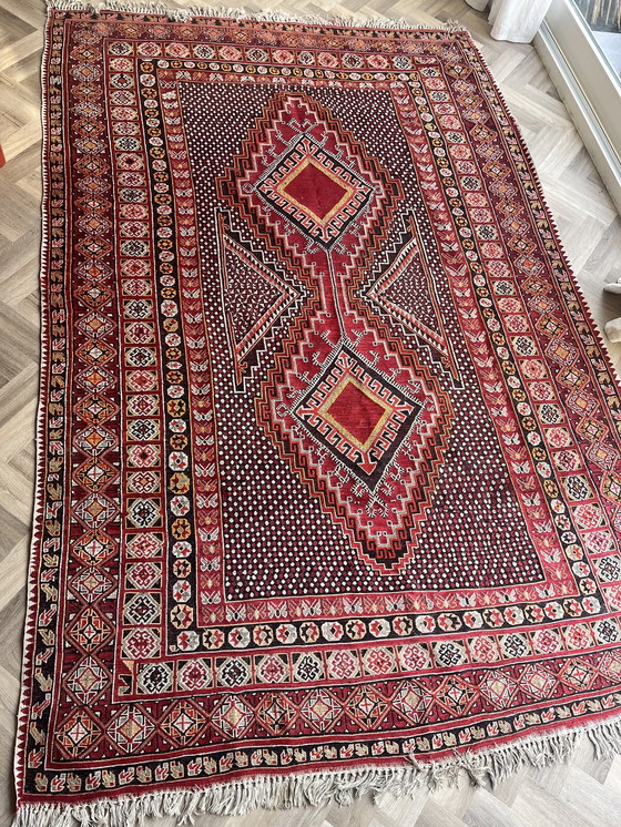 Image 1 of Algerian Berber Rug 300 x 196 cm, Red Vintage Double-Sided Handmade Wool Carpet, Tribal Design, Authentic North African Tribal R