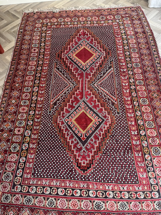 Image 1 of Algerian Berber Rug 300 x 196 cm, Red Vintage Double-Sided Handmade Wool Carpet, Tribal Design, Authentic North African Tribal R