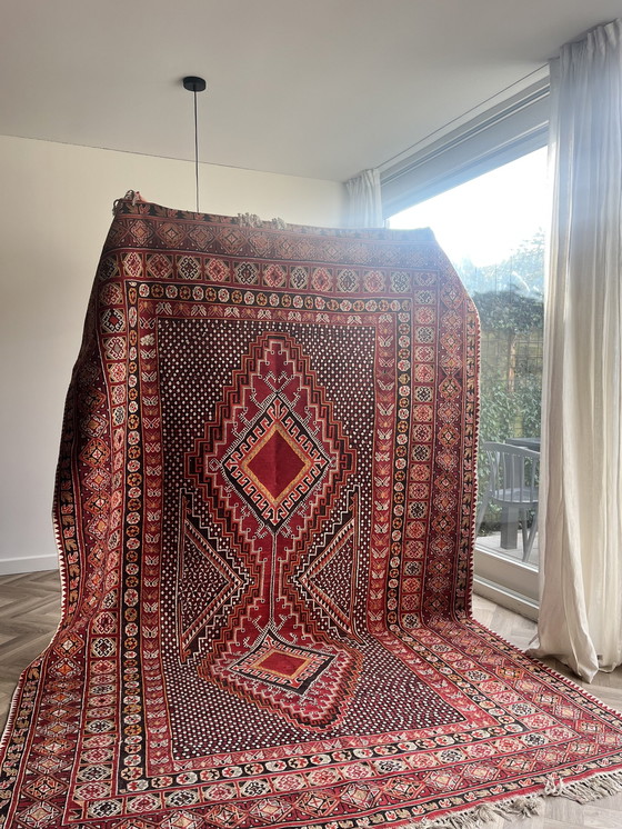 Image 1 of Algerian Berber Rug 300 x 196 cm, Red Vintage Double-Sided Handmade Wool Carpet, Tribal Design, Authentic North African Tribal R