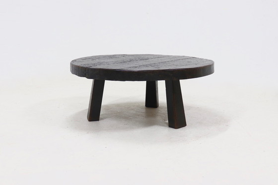 Image 1 of Brutalist Oak Tripod Coffee Table 