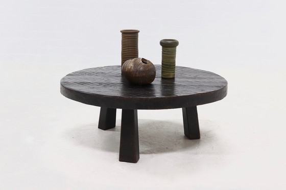 Image 1 of Brutalist Oak Tripod Coffee Table 