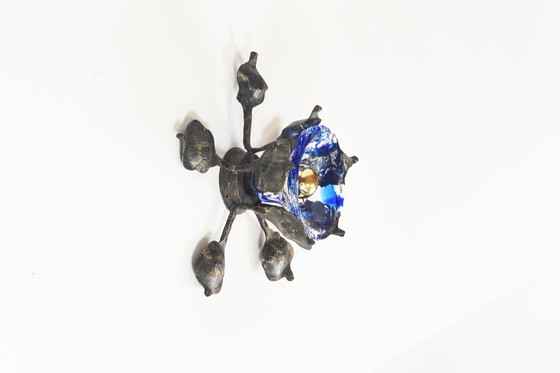 Image 1 of 1X Rough Iron And Glass Brutalist Wall Lamp