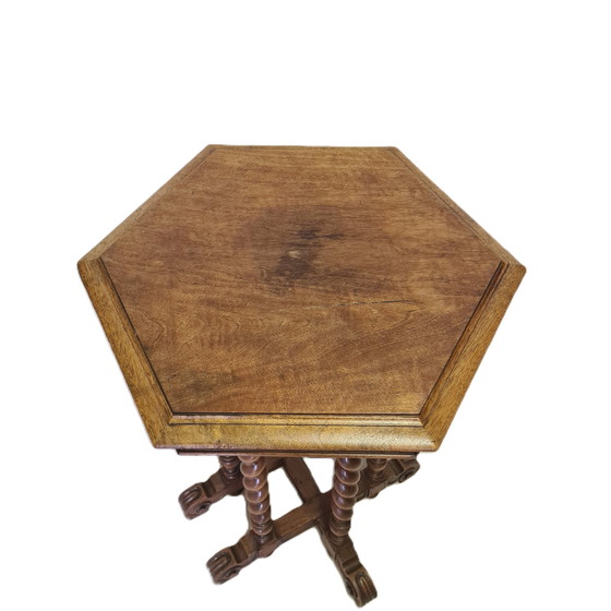 Image 1 of French walnut plant table on twisted legs, circa 1880