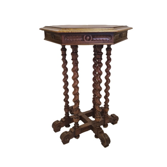 Image 1 of French walnut plant table on twisted legs, circa 1880