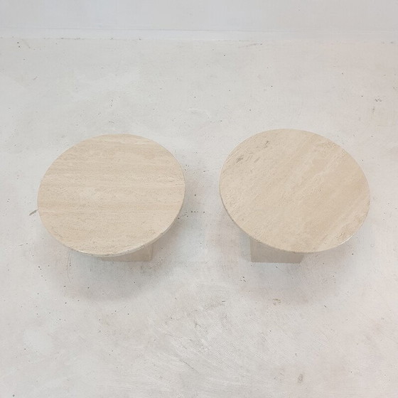 Image 1 of Pair of vintage Italian travertine side tables, 1980s