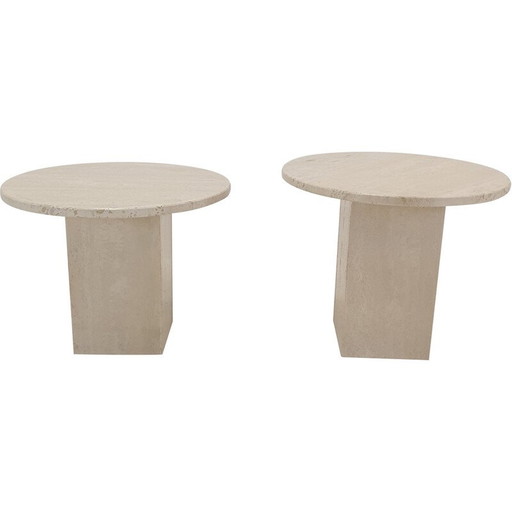 Pair of vintage Italian travertine side tables, 1980s