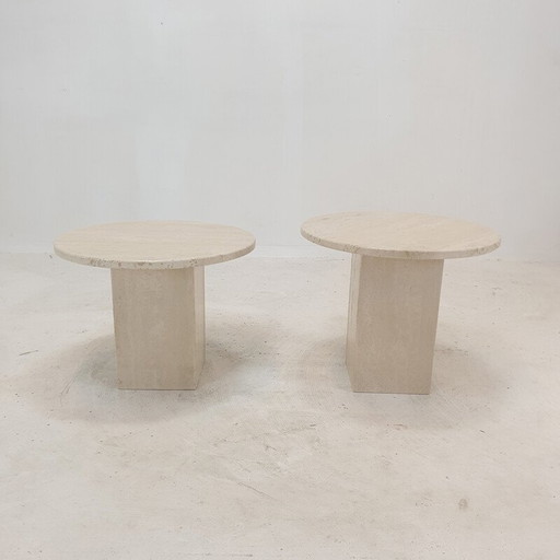 Pair of vintage Italian travertine side tables, 1980s