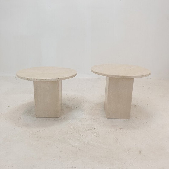 Image 1 of Pair of vintage Italian travertine side tables, 1980s