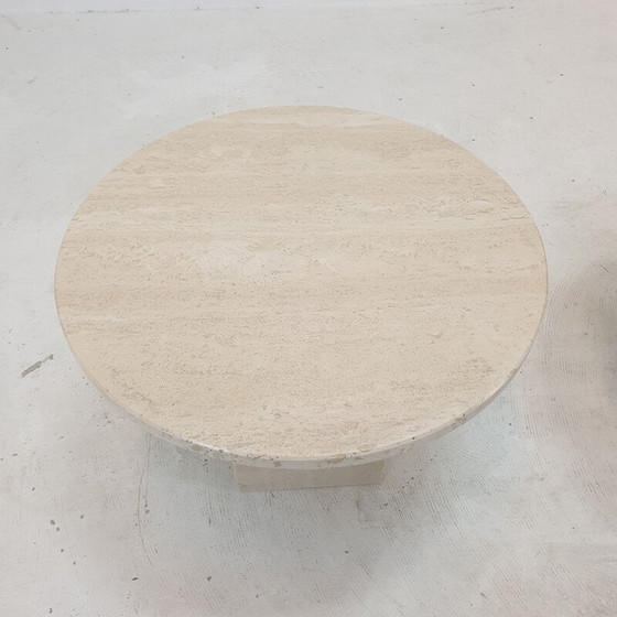Image 1 of Pair of vintage Italian travertine side tables, 1980s