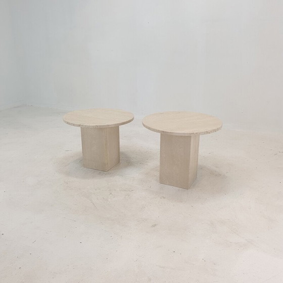 Image 1 of Pair of vintage Italian travertine side tables, 1980s