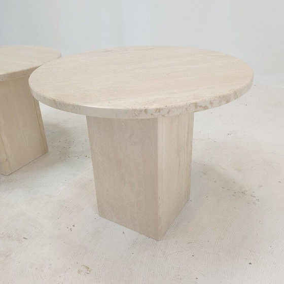Image 1 of Pair of vintage Italian travertine side tables, 1980s