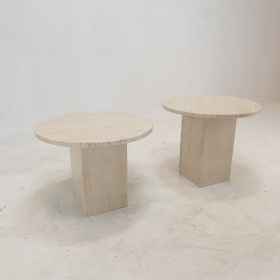 Image 1 of Pair of vintage Italian travertine side tables, 1980s